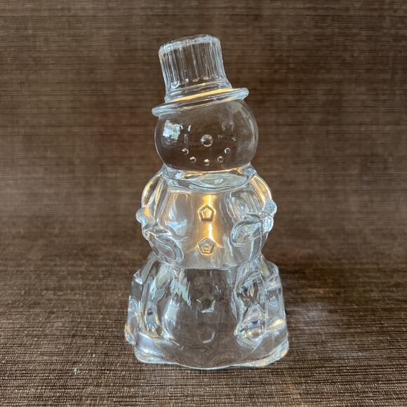 Crystal Snowman Candle Holder – Tealight Size – Frosted Glass Winter Decor – 5″ - Picture 7 of 10